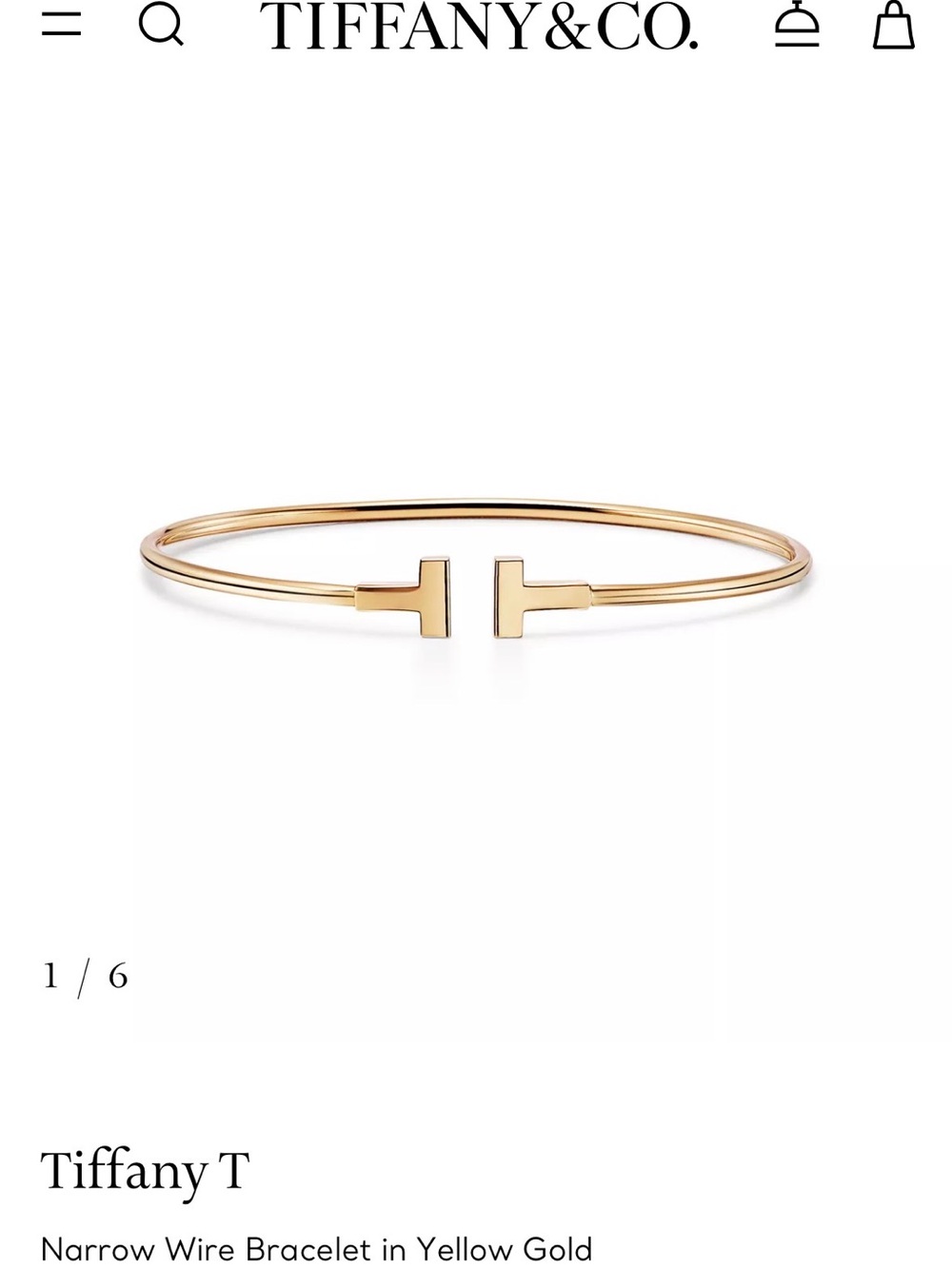 Tiffany & Co. Tiffany T Narrow Wire Bracelet in Yellow Gold